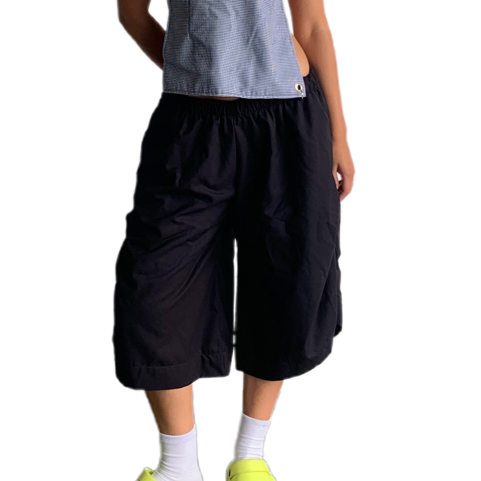 Verbsign Women Casual Loose Cargo Shorts Summer Knee Length Retro Plaid Print Elastic Waist Short Pants for Streetwear Dailywear Punk Y2K
