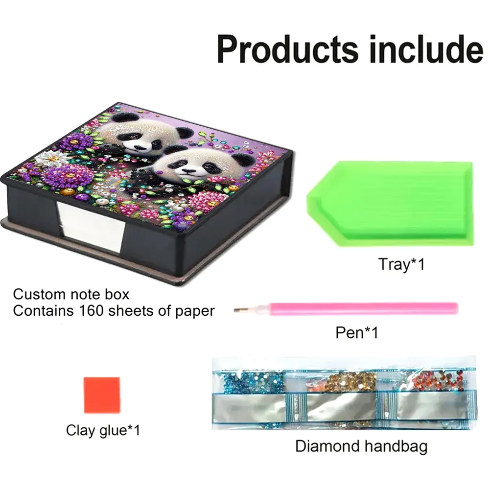 PU 5D Diamond Painting Kit Note Box DIY Diamond Art Notepad Box (Panda)