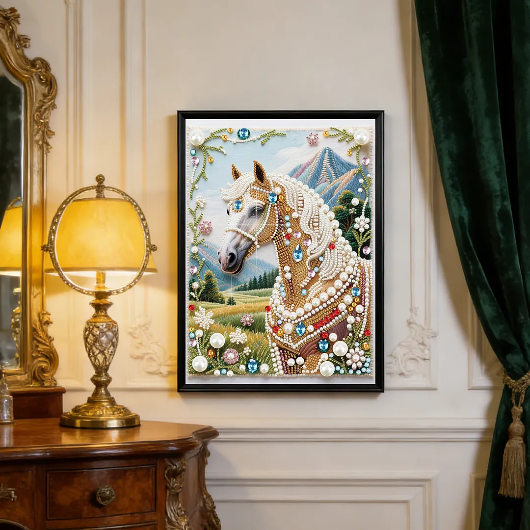 Horse Special Shaped DIY Partial Drill Diamond Art Pearl Painting Kit for Adults Beginners Home Decor Art Craft Pearl Diamond Painting 30x40cm