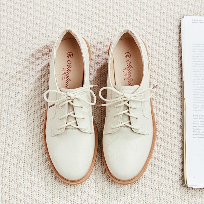 black/beige oxford shoes woman laca up flats British style small leather shoes woman derby shoes plush winter brogues women