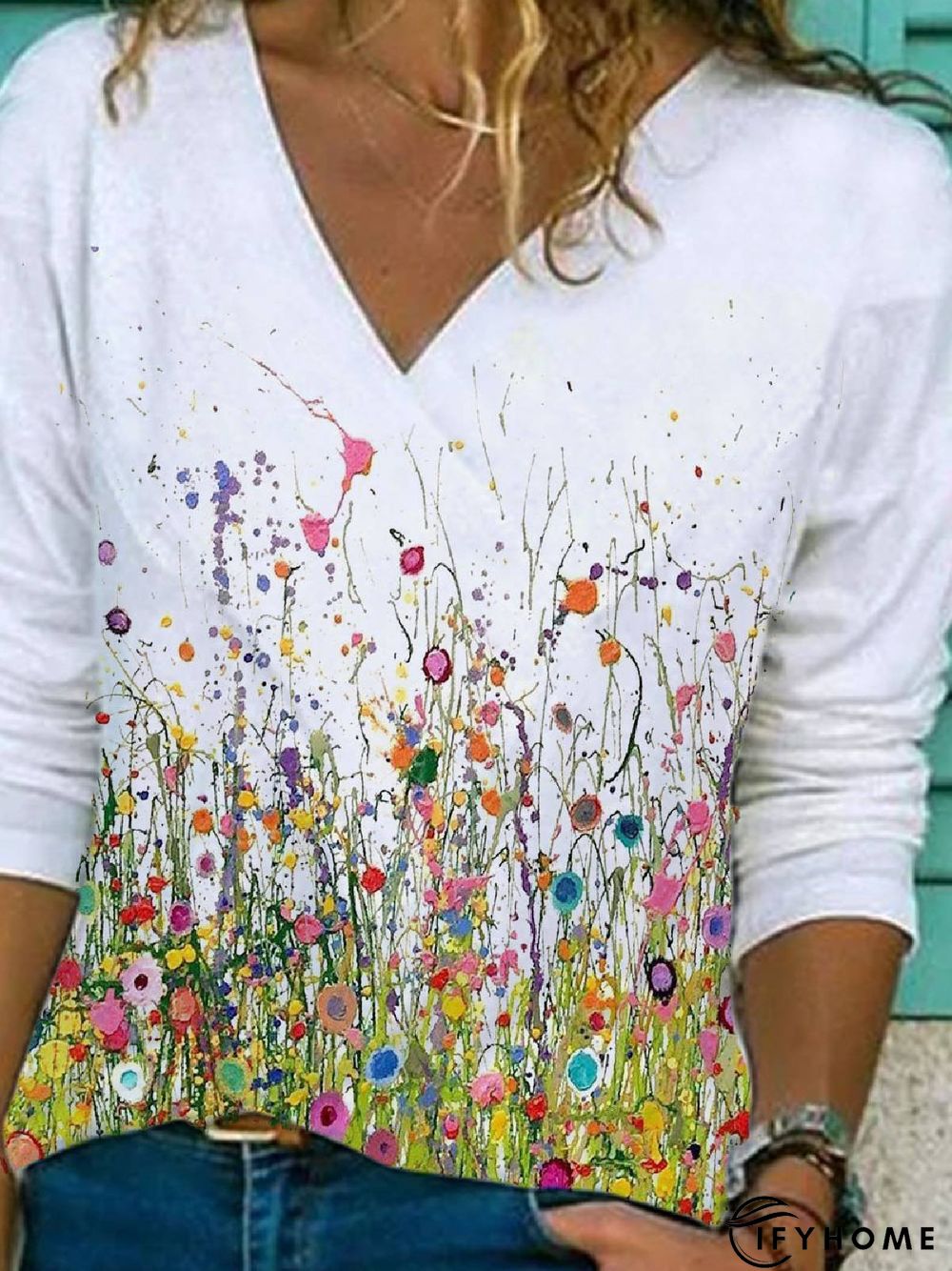 Casual Floral Floral-Print Long Sleeve T-shirt | IFYHOME