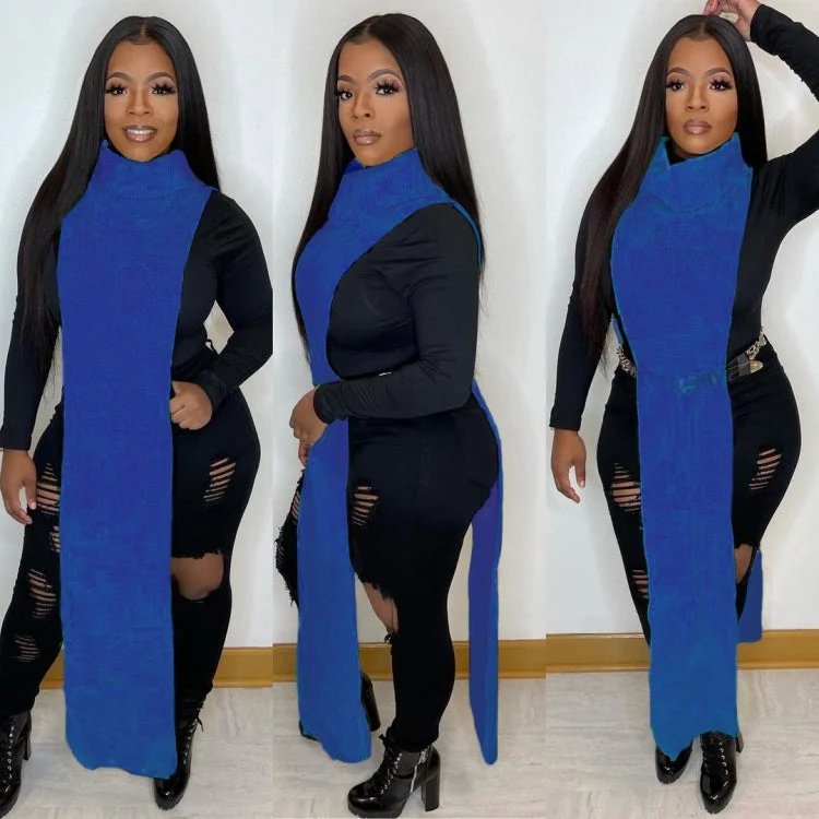 Toloer Toloer Turtleneck Side Slit Long Sweater Top 102-0-Outfit Ideas