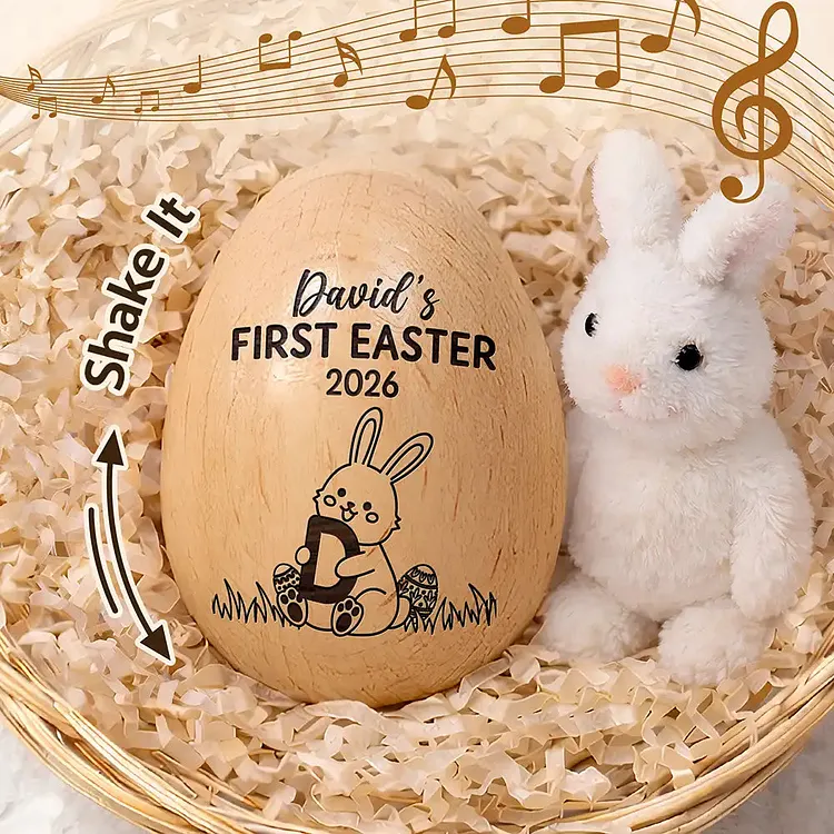 Personalized Musical Wooden Easter Egg Shaker First Easter With Alphabet Kids Musical Egg, Easter Basket Kids, Baby First Easter Holiday Table Decor