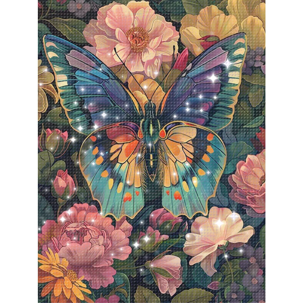 9CT Full Stamped Cross Stitch Bead Embroidery- Flower Butterfly(Canvas|30*40CM)