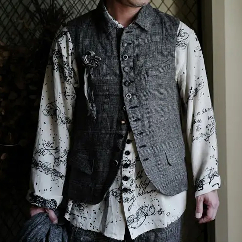 Men's Vintage Cotton and Linen Check Vest