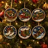 6 Pcs Christmas Wooden Ornaments DIY Pearls Diamond Painting Kit Rhinestone Art Pendants with Hemp Rope for Holiday Tree Decor