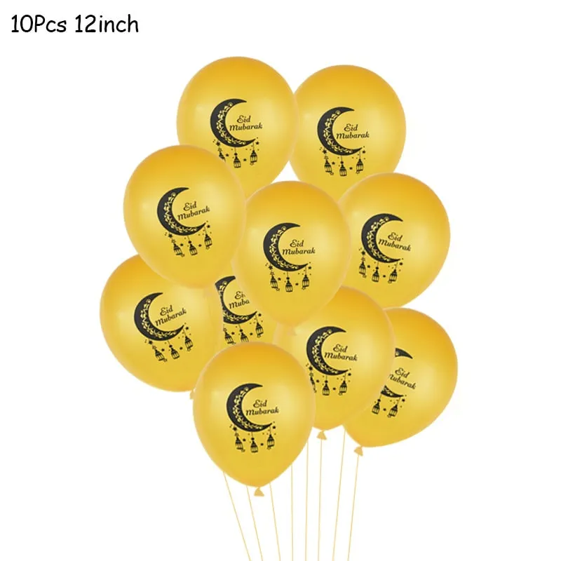 10Pcs EID MUBARAK Balloons Decor Ramadan And Eid Decoration Muslim Hijab Islamic Decor Muslim Ramadan Mubarak Party Supplies