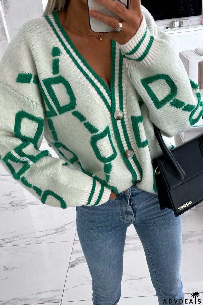 Geometric Button Cardigan