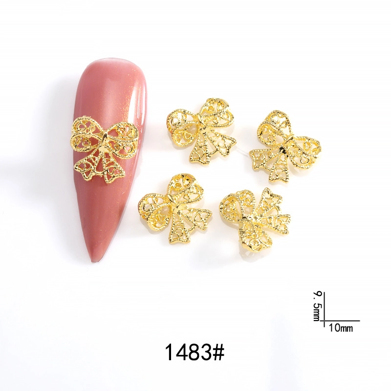 Lz Japanese Internet Celebrant Hot Manicure Diamond Bow Three-dimensional Metal Gold And Silver Super Flash Nail Jewelry Bow Tie