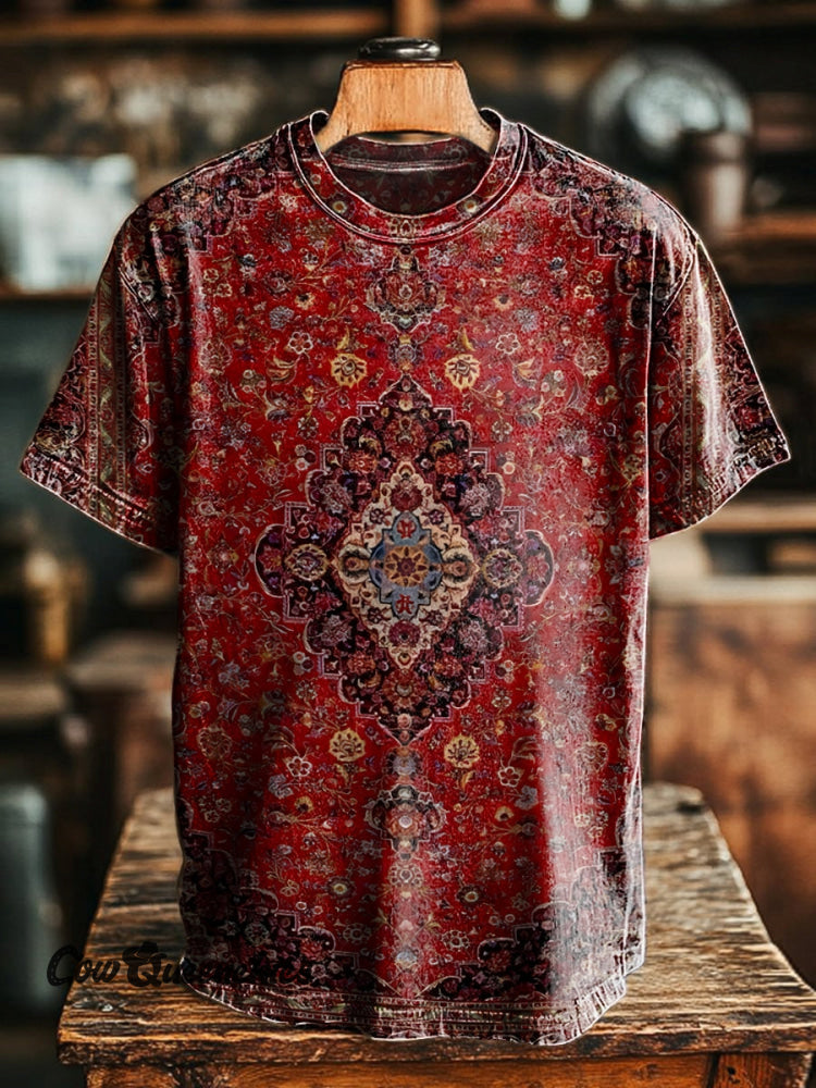 Unisex Retro National Totem Print Casual Loose Short Sleeve T-Shirt Multicolor / S