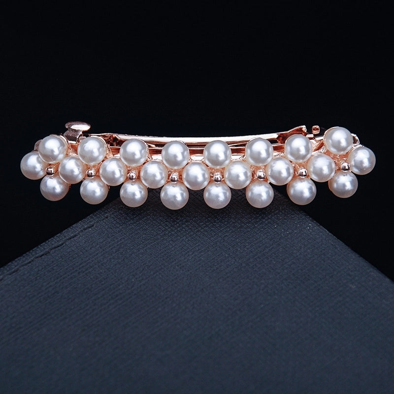 Korean Hair Accessories Rhinestone Bow Simple Hairpin Adult Pearl Horizontal Clip Ponytail Clip Top Clip Spring Clip Small