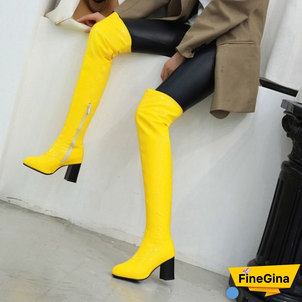 Women Patent Leather Thigh Boot Over Knee High Boots Pointed Toe Shoes Fashion Winter Spring Autumn Shoe