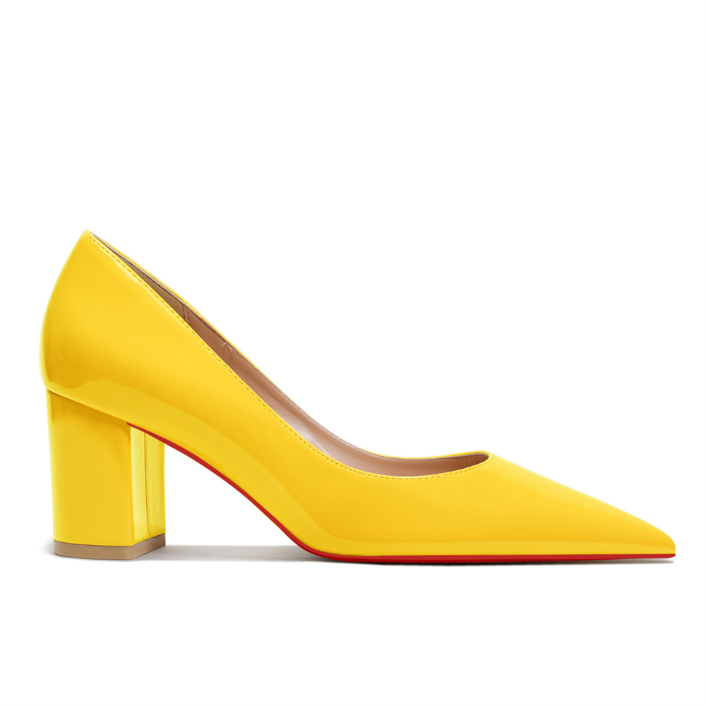 65mm Women Chunky Heels Red Bottom Shoes Comfortable Middle Block Heel Pumps-MERUMOTE