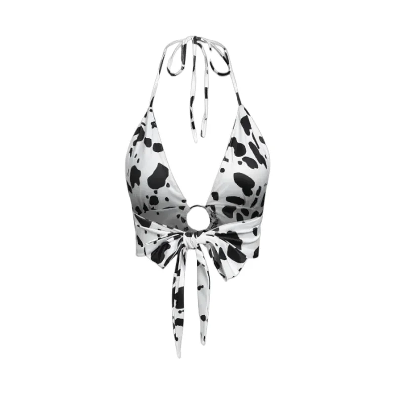 Churchf 2024 Women's New Sexy V-Neck American Flag Hanging Neck Ring With Velvet Chest On The Back