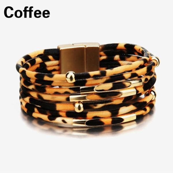 Fashion 3 Colors Leopard Leather Bracelets for Women Fashion Bracelets & Bangles Elegant Multilayer Wide Wrap Bracelet Jewelry