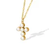 Pearls Cross Pendant Golden Necklace