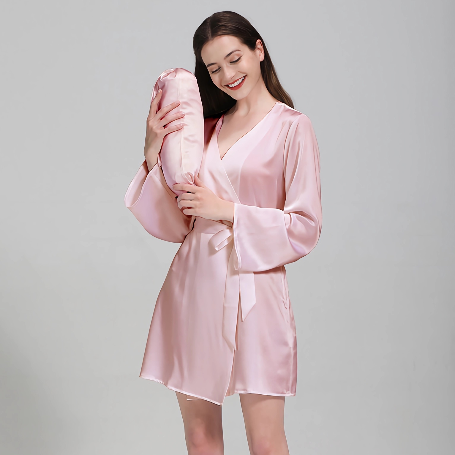 22 Momme Women's Solid Short Silk Robe REAL SILK LIFE