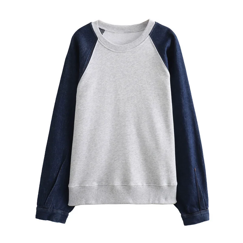 Ueong Ueong 2023 New Denim Splicing Hoodie Elastic Waist Patchwork Color Pants Suit 0085844
