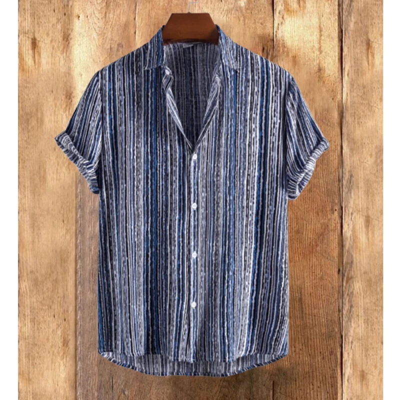 Men's multicolor lattice pattern cotton linen shirt