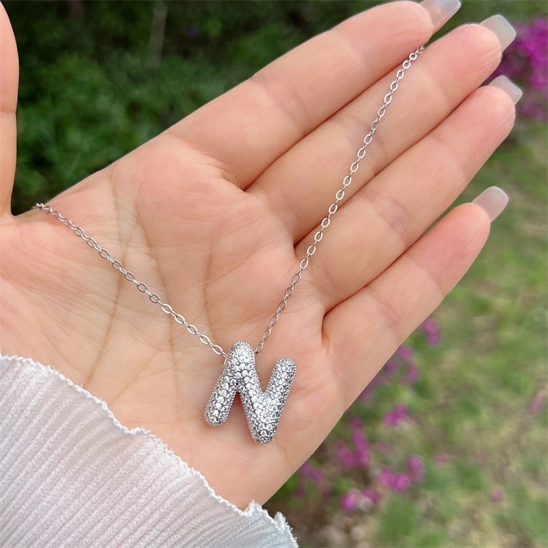 Copper 18K Gold Plated Hip-Hop Minimalist Classic Style Polishing Inlay Letter Zircon Pendant Necklace