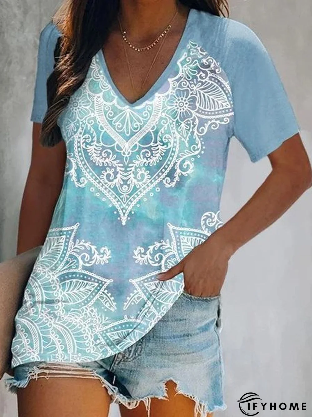 Mandala Casual Cotton Blends Shirts & Tops | IFYHOME