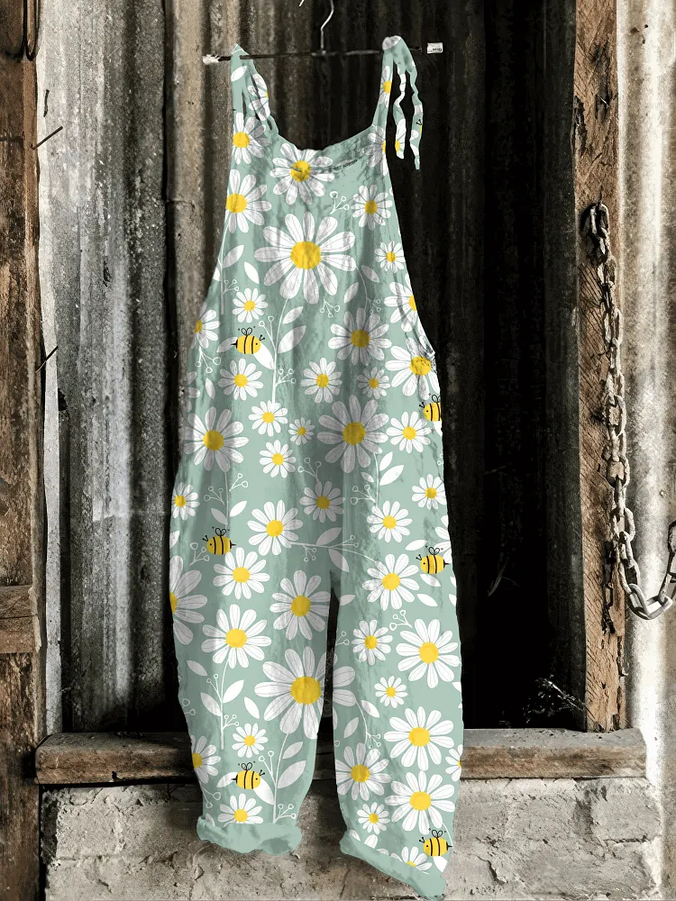 Vintage Bee Art Print Casual Jumpsuit
