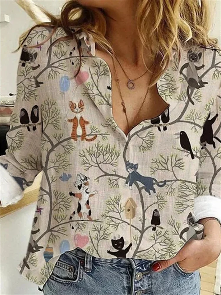 Lovely Cats Pattern Comfy Blouse