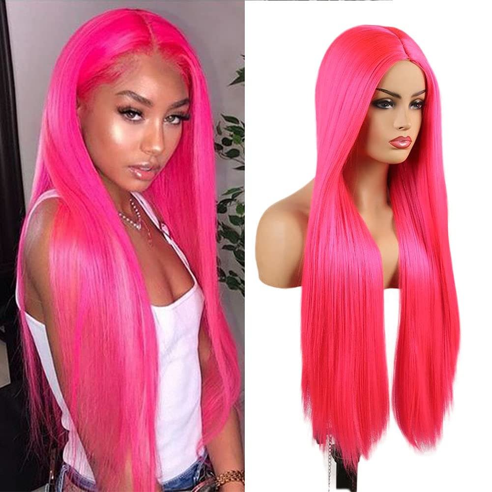 Hot Pink Long Straight Party Wigs US Mall Lifes