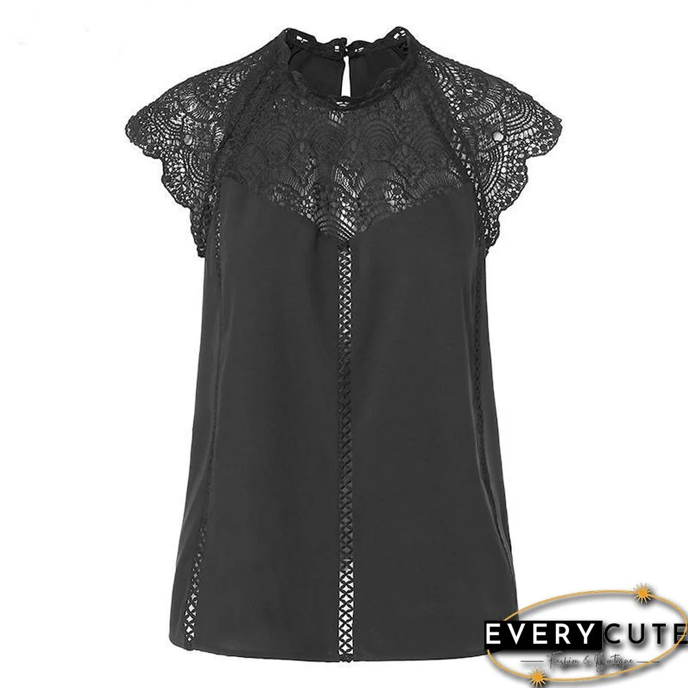 Women Blouse Sexy Sleeveless Lace OL Office Ladies Shirt Hollow Party Tops