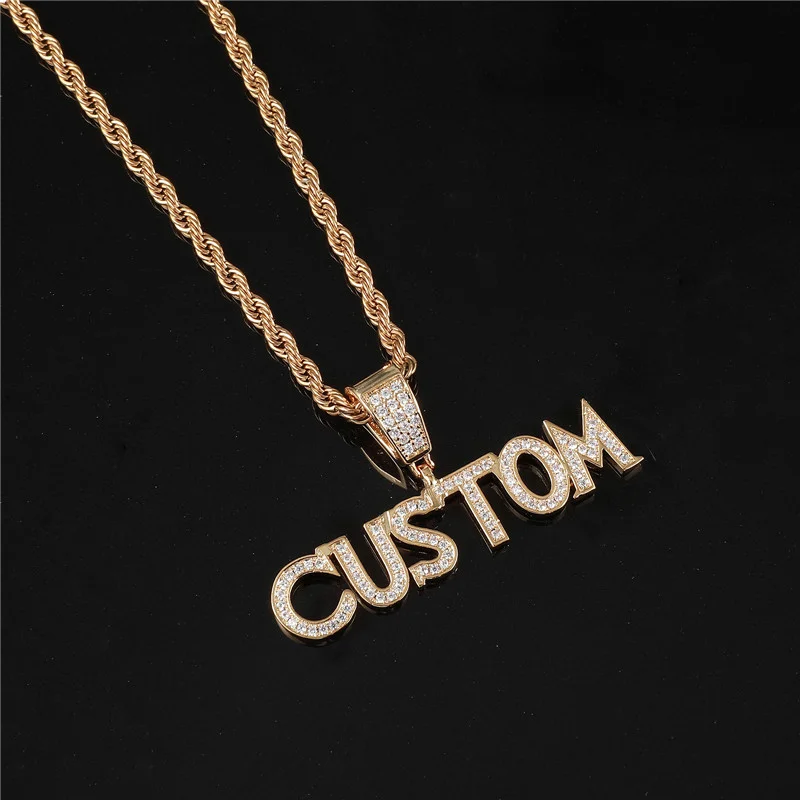 Custom Name Chain Cursive Iced Out Letters Pendant Necklace-VESSFUL