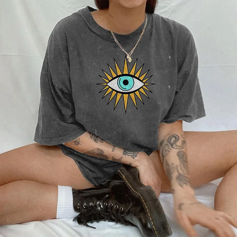   Big Mysterious Eye Print Loose T-shirt Designer - Neojana