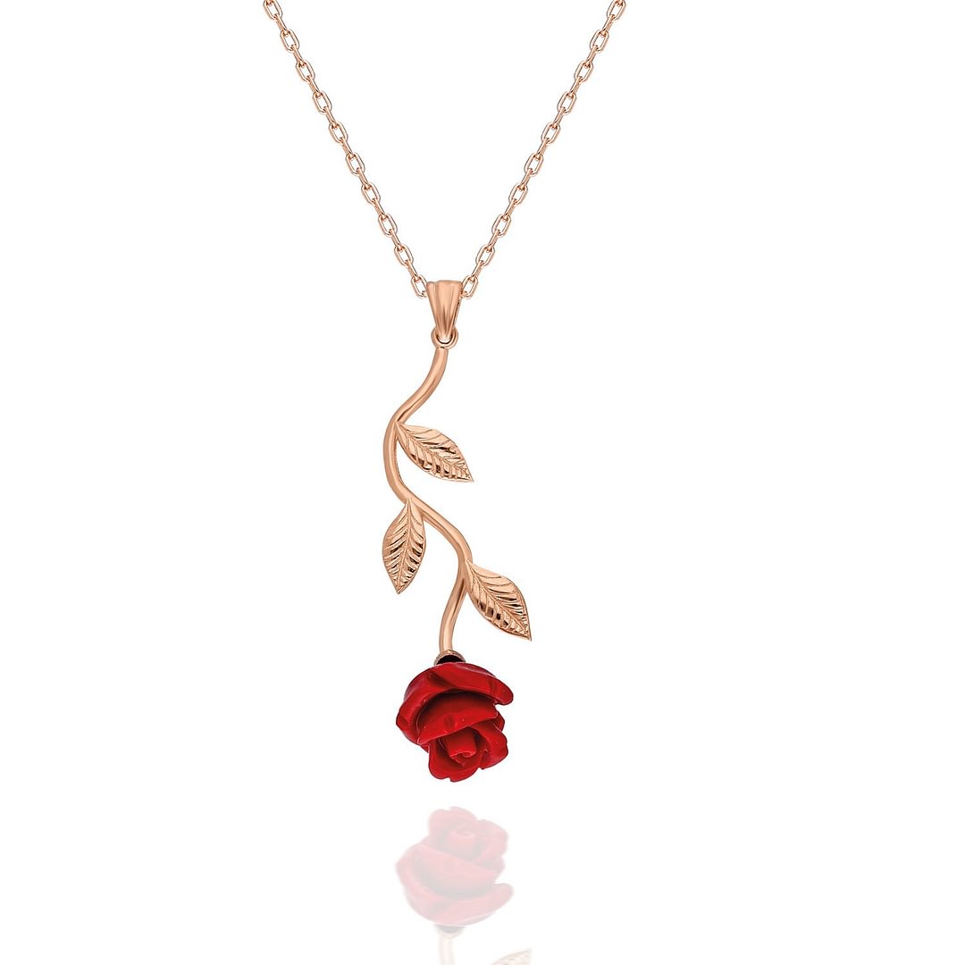 Vangogifts Red Rose Pendant Necklace 