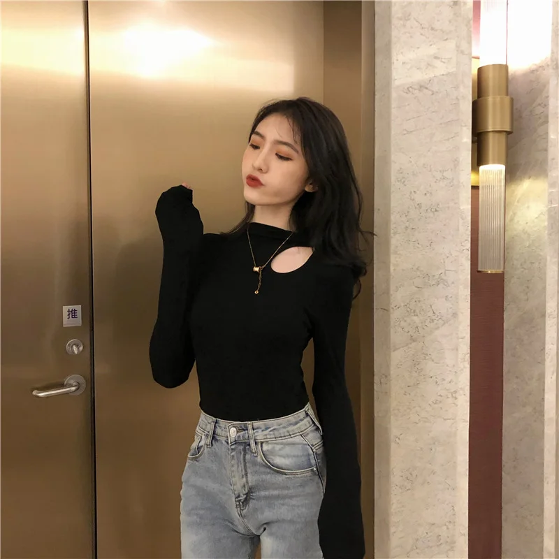 Brownm Brownm Half High Collar Bottom Shirt Female Autumn Winter Foreign Style Inside The Slim Careful Machine Jacket Dew Collarbone Long Sleeve T-Shirt