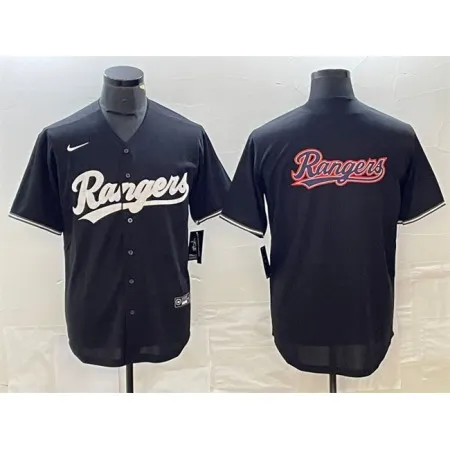 Men's Texas Rangers Black Team Big Logo Cool Base Stitched Baseball Jersey