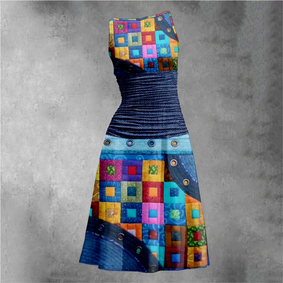 Women's Retro Patchwork Print Maxi Dress