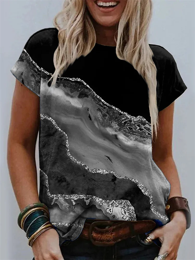 Contrast Color Glitter Watercolor T Shirt