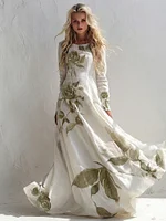 Women's Vintage Floral Art Long Sleeve Maxi Dress