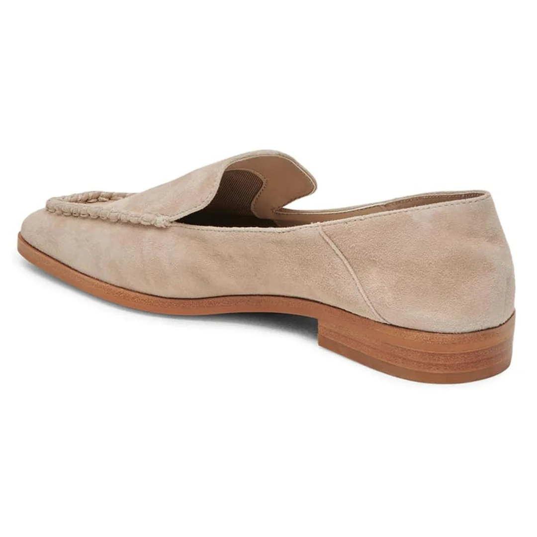 Beige Vegan Suede Sophisticated Closed Square Toe Women's Loafer