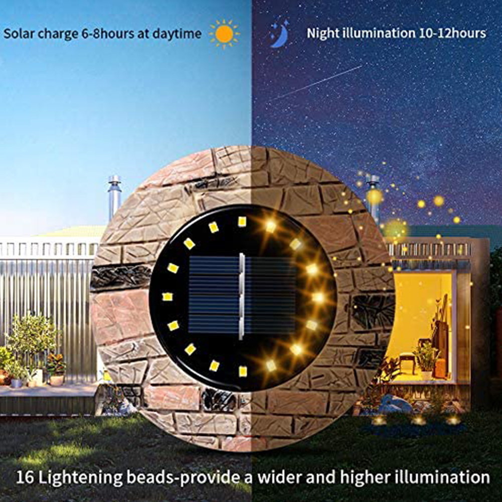 

Solar Ground 16 LED Waterproof Disk 8 Packs-Lanscape Lawn Light, 501 Original