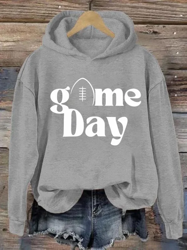 game day Loose Pullover Hooded Sweatshirt-0020236