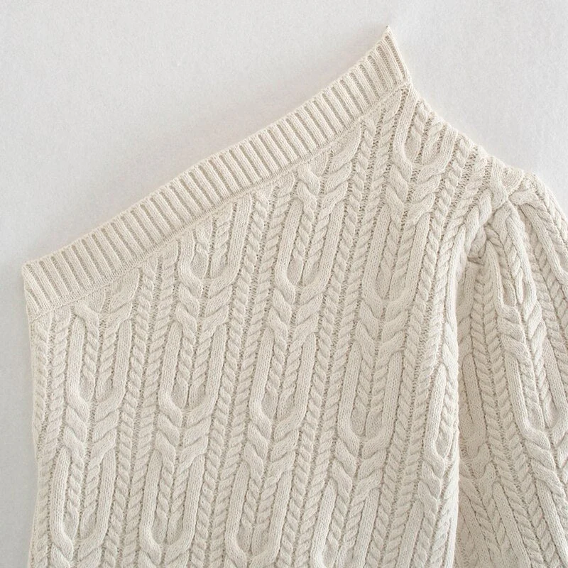 Spring and autumn women's casual solid color one-shoulder sweater