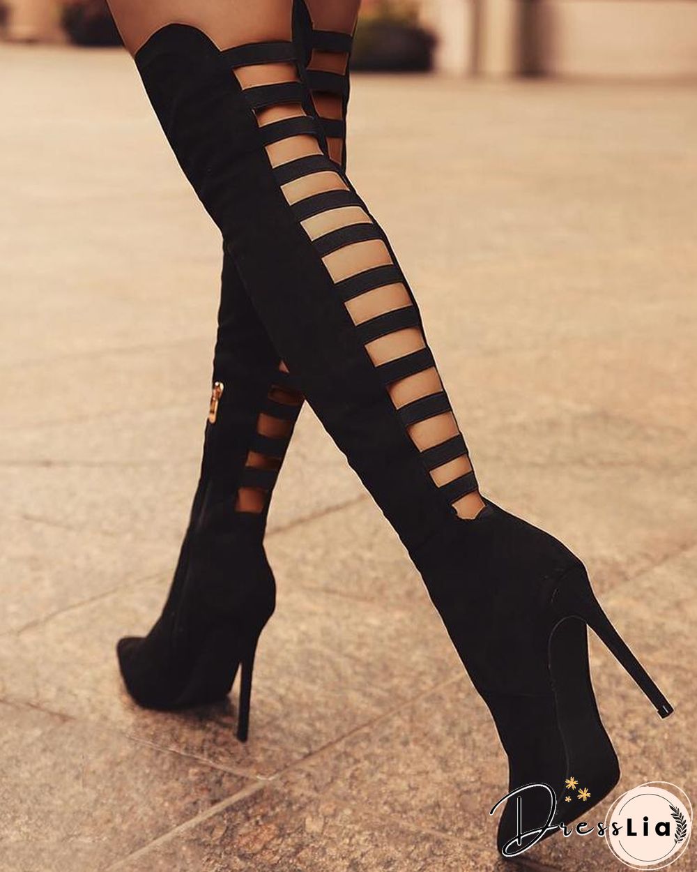 Back Ladder Cutout Knee-high Stiletto Boots