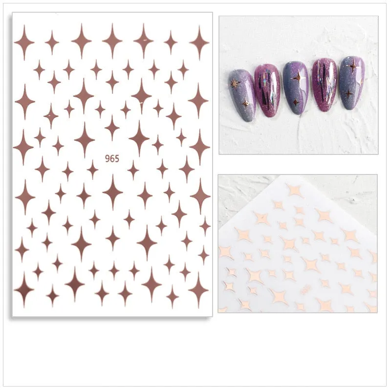 Black Red 3D Nail Sticker Self Adhesive Love Heart Star Butterfly Flower Nail Decals Slider DIY Nail Art Decoration-Nail Inspo