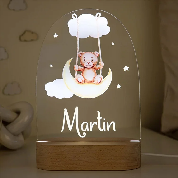 Kettenmachen Personalisierte 1 Name Babybär auf der Schaukel Nachtlicht für Kinder
