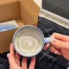 Retro Handmade Cartoon Style Blue and White Purple Clay Coffee Cup and Saucer