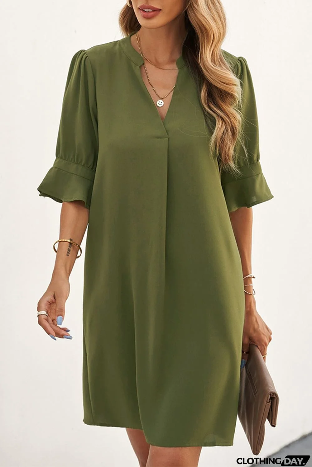 Ruffled Sleeve Shift Dress