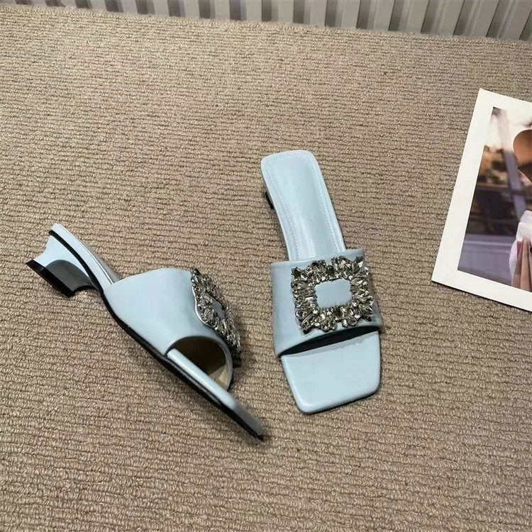 Tanguoant Tanguoant Summer New Fashion Rhinestone Square Button One-Word Women's Shoes With Cool Slippers Female