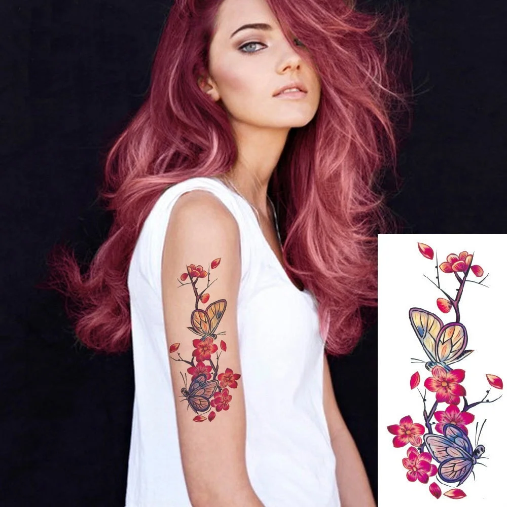 1 Piece Temporary Tattoo Sticker Colorful Peach Blossom Design Women Shoulder Body Art Water Transfer Tattoo Sticker Fashion