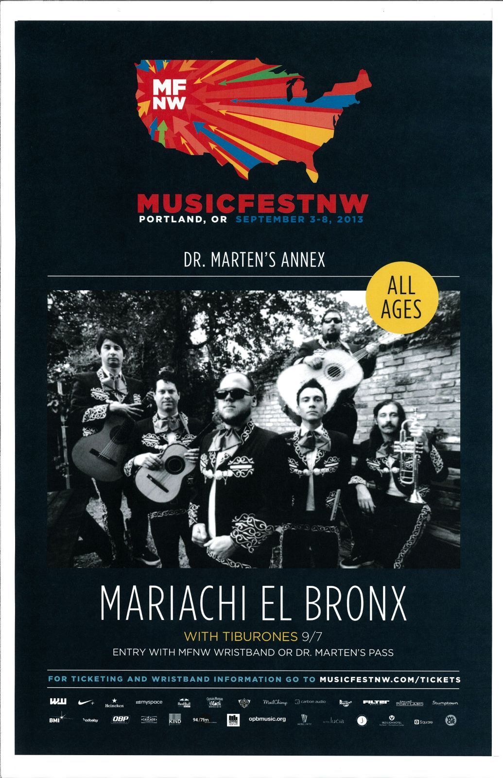 MARIACHI EL BRONX 2013 Gig POSTER MFNW Portland Oregon Musicfest NW Concert