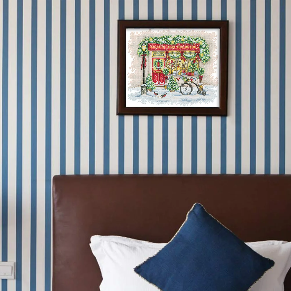 DIY Stamped Cross Stitch 14CT Partial Embroidery 34*30cm - Christmas Window